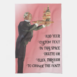 Vintage Butler in a Tuxedo Serving Wine on Tray Kitchen Towel