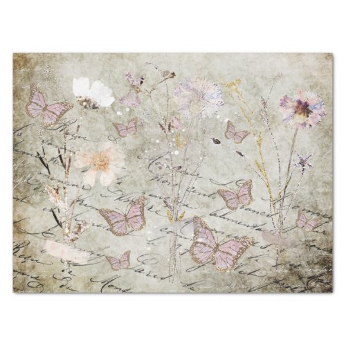 vintage butterflies and dried flowers tissue paper