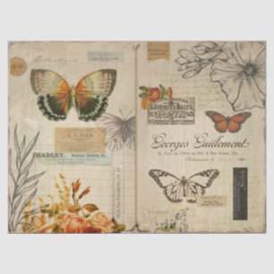 Vintage Butterflies and Ephemera Decoupage Tissue Paper