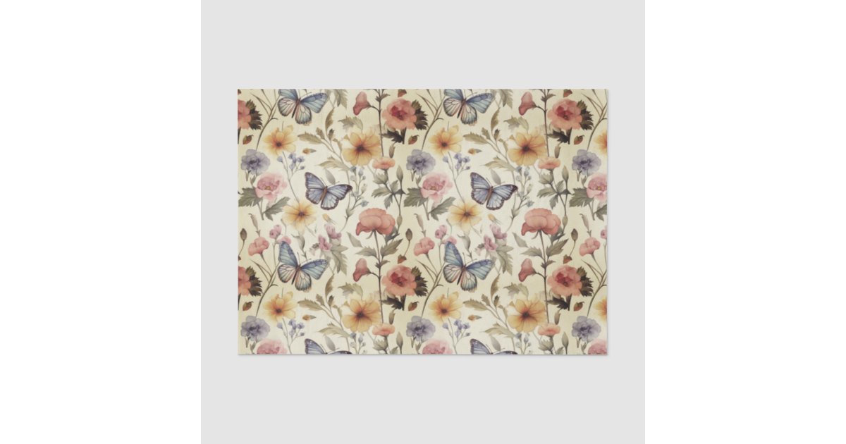 Vintage Butterflies and Flowers Decoupage Pattern Tissue Paper | Zazzle