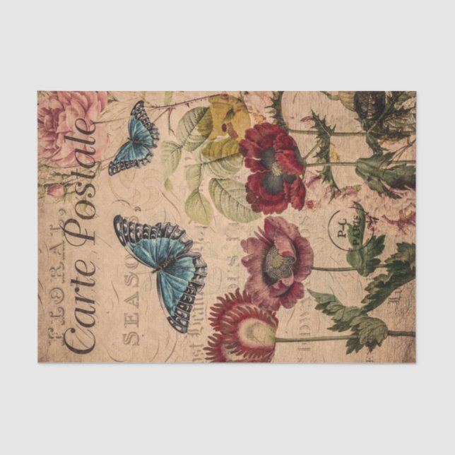Vintage Butterflies and Flowers Tissue Paper (Front)