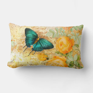 Vintage Butterflies and Roses Lumbar Pillow