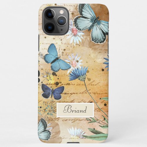 Vintage Butterflies Blue Flowers iPhone 11Pro Max Case