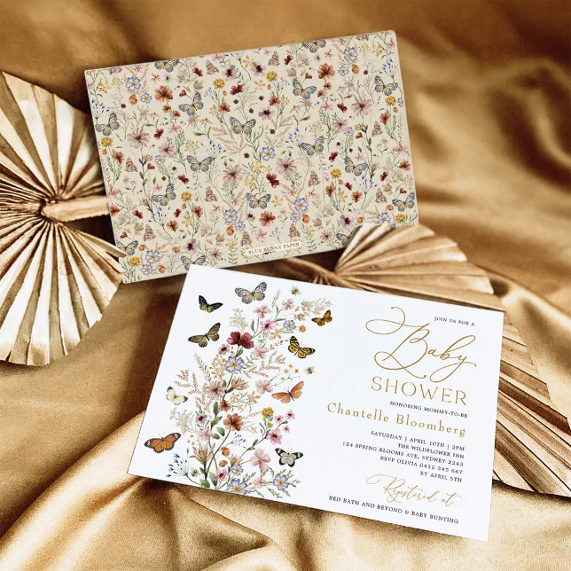 Vintage Butterflies Boho Wildflower Baby Shower Invitation | Zazzle