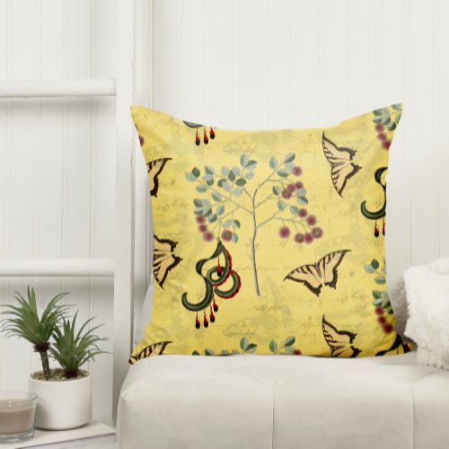 Vintage Butterflies Botanical Chinoiserie Throw Pillow