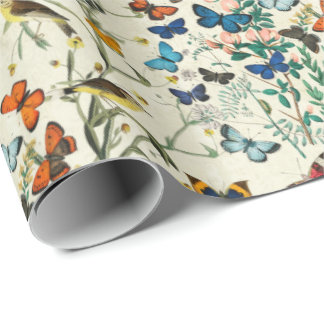Vintage Butterflies Botanical Ivory Wrapping Paper