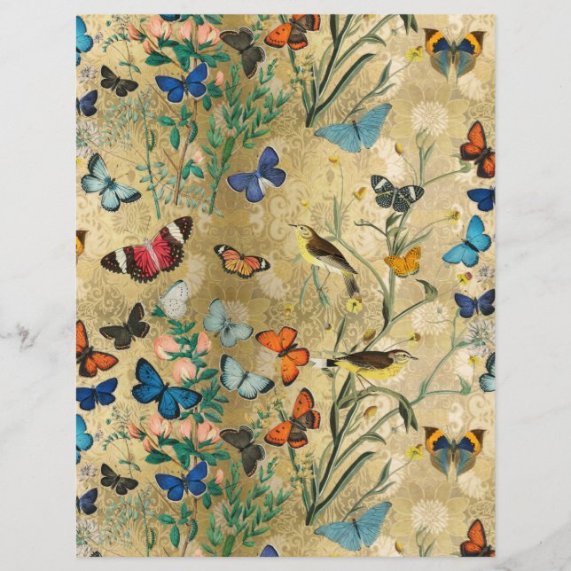 Vintage Butterflies Botanical Paper Sheet (Front)