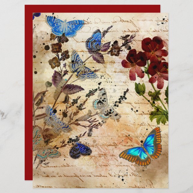 Vintage Butterflies Collage Scrapbook Paper (Front/Back)