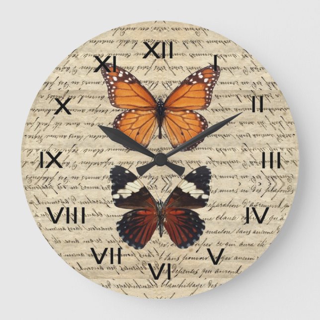 Vintage butterflies collection large clock (Front)
