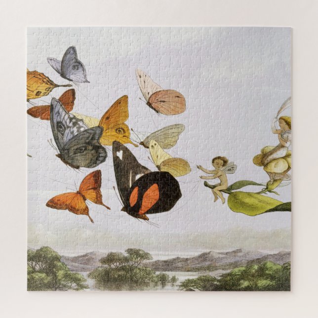 Vintage Butterflies & Fairy Old Illustration Art Jigsaw Puzzle (Vertical)