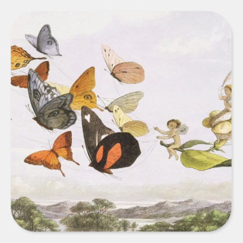 Vintage Butterflies  Fairy Old Illustration Art Square Sticker