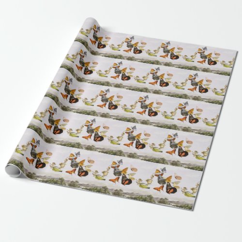 Vintage Butterflies  Fairy Old Illustration Art Wrapping Paper