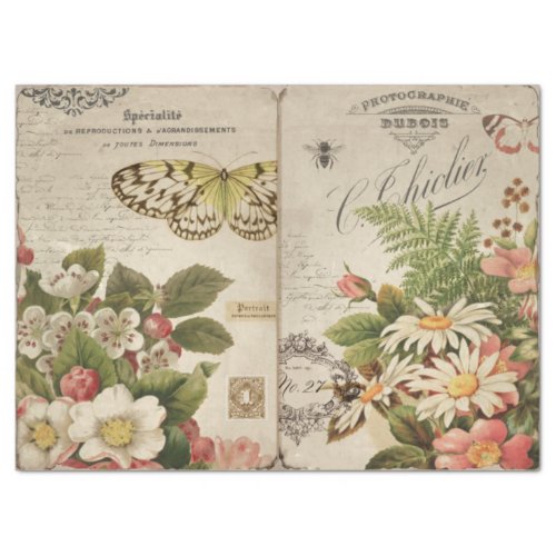 Vintage Butterflies Florals and Ephemera Decoupage Tissue Paper