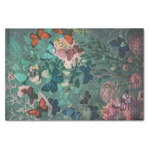 Vintage Butterflies  Flowers Blue  Tissue Paper