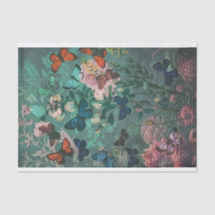 Vintage Butterflies & Flowers Blue  Tissue Paper