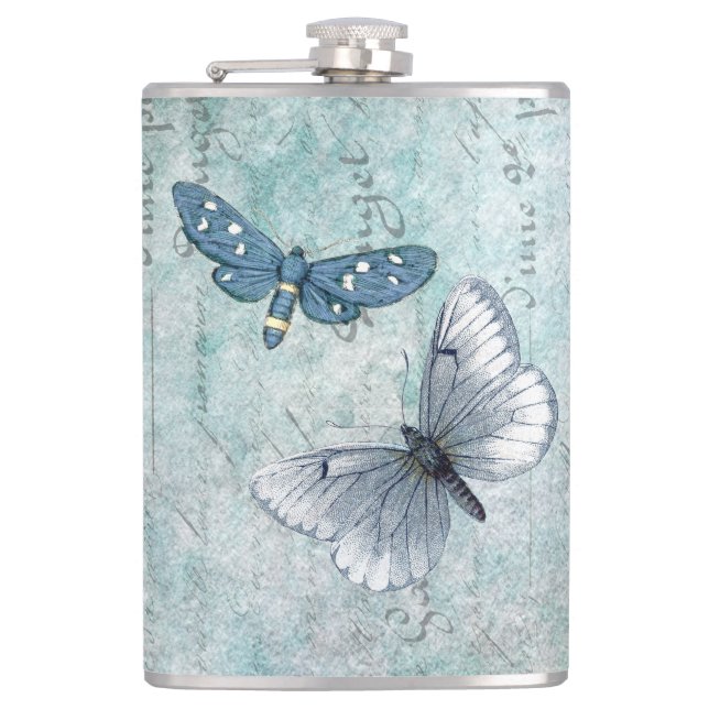 Vintage Butterflies French Grunge Flask (Front)