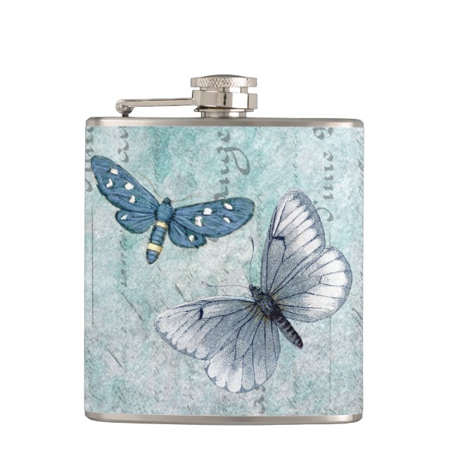 Vintage Butterflies French Grunge Flask (Front)