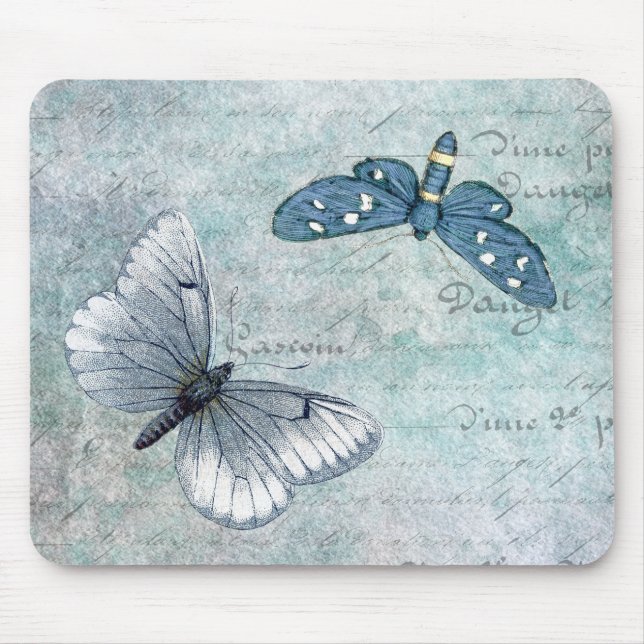 Vintage Butterflies French Grunge Mouse Pad (Front)