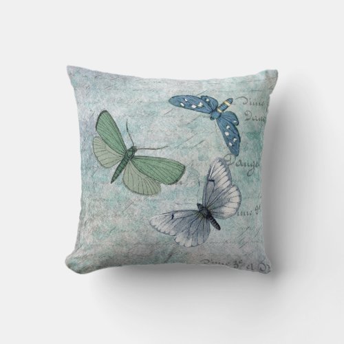 Vintage Butterflies French Grunge Throw Pillow