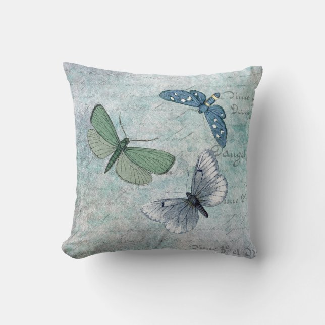 Vintage Butterflies French Grunge Throw Pillow (Front)