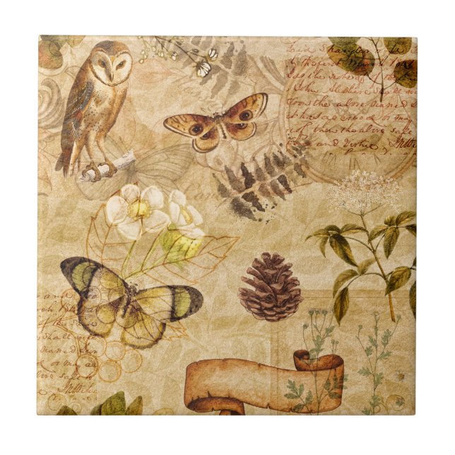 Vintage Butterflies Garden Floral Ceramic Tile (Front)