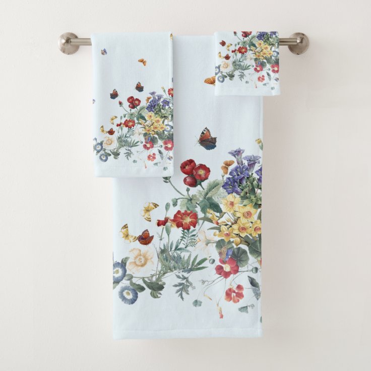 Vintage Butterflies Garden Flowers Bath Towel Set Zazzle