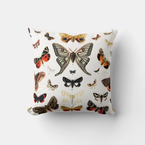 Vintage Butterflies Illustration Art Throw Pillow