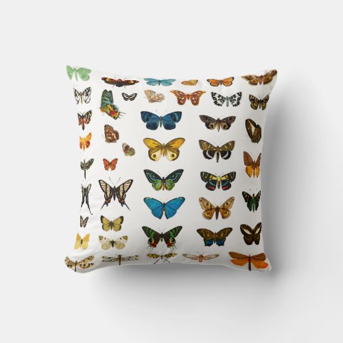 Vintage Butterflies Illustration Art Throw Pillow