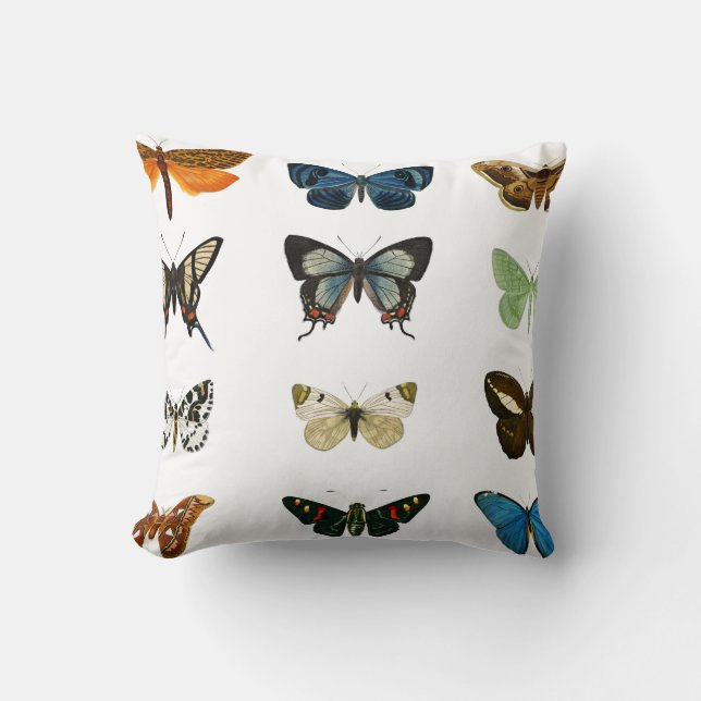 Vintage Butterflies Illustration Art Throw Pillow (Front)