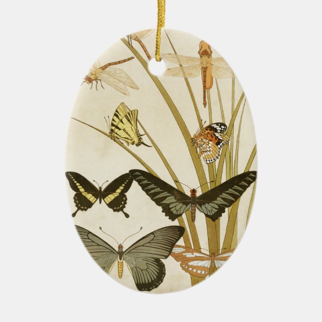 Vintage Butterflies Illustration Ceramic Ornament (Front)