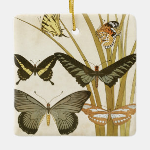 Vintage Butterflies Illustration Ceramic Ornament