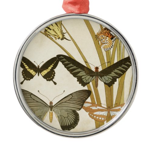 Vintage Butterflies Illustration Metal Ornament