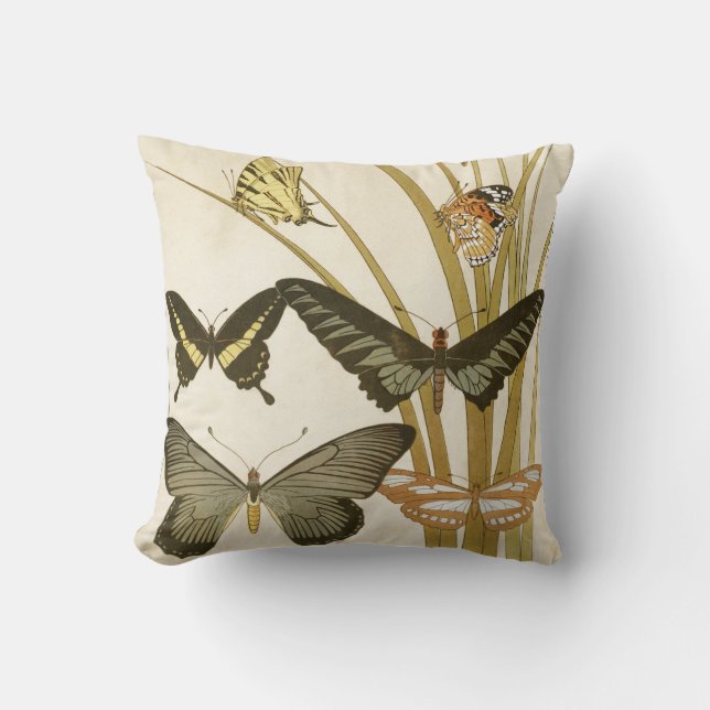 Vintage Butterflies Illustration Throw Pillow (Front)