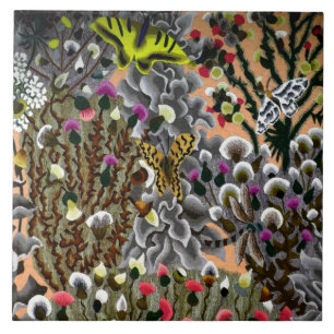 Vintage Butterflies in the willows illustration Ceramic Tile