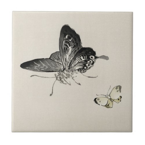 Vintage Butterflies Kono Bairei Watercolor Print Ceramic Tile