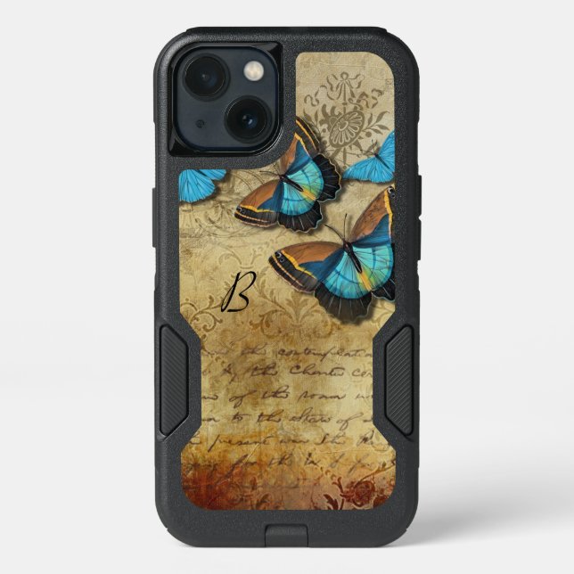 Vintage Butterflies Monogram Otterbox iPhone Case (Back)