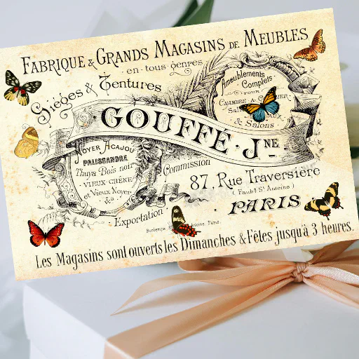 Vintage Butterflies on French Ad, Decoupage Tissue Paper Vintage Butterflies on French Ad, Decoupage Tissue Paper