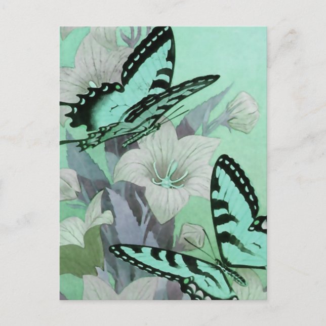 VINTAGE BUTTERFLIES PAINTING: ELEGANT AQUA POSTCARD (Front)