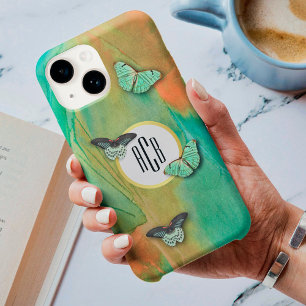 Vintage Butterflies Pattern with Monogram Case-Mate iPhone 14 Case