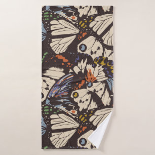 Vintage butterflies surface pattern. Colourful, t Bath Towel