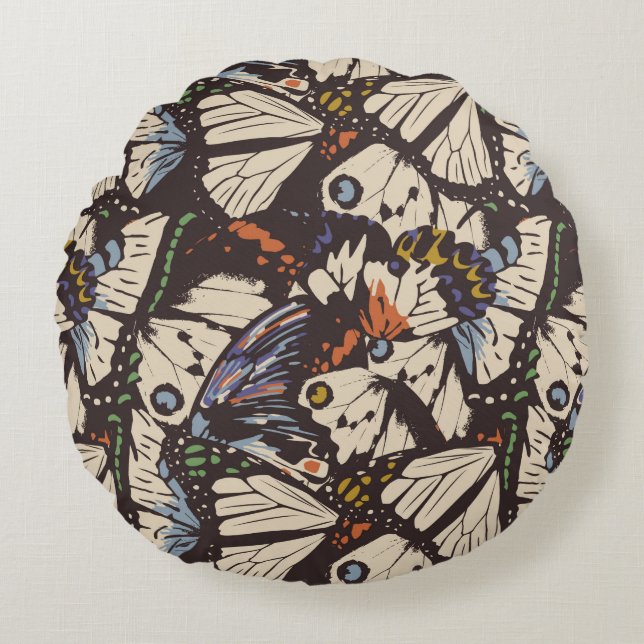 Vintage butterflies surface pattern. Colourful,  t Round Pillow (Front)