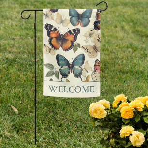 Vintage Butterflies Welcome Garden Flag