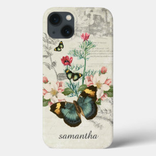 Vintage Butterflies Wildflowers Ephemera Custom iPhone 13 Case