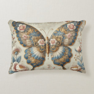 Vintage Butterfly and Floral Chinoiserie Art Accent Pillow