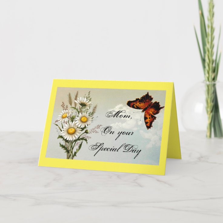 Vintage Butterfly And Flowers Birthday Card | Zazzle