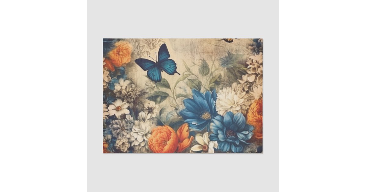 Vintage Butterfly and Flowers Decoupage Tissue Paper | Zazzle