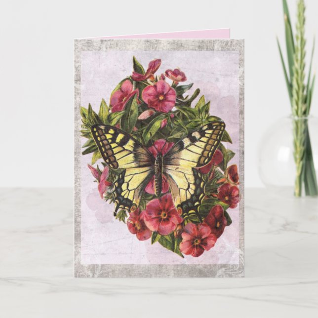 vintage butterfly and flowers greeting card (Front)