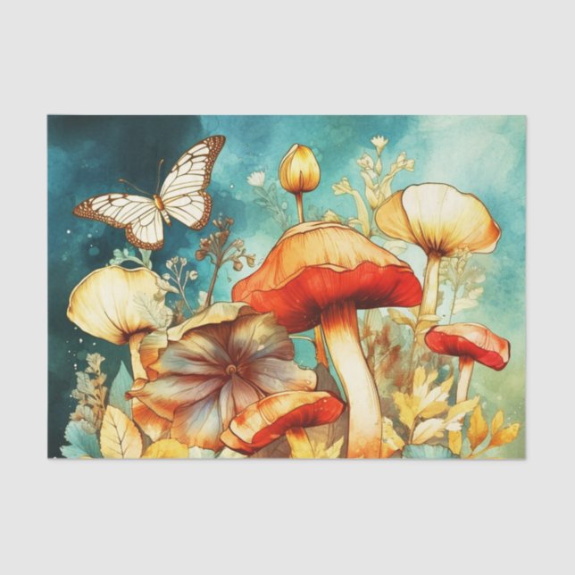 Vintage Butterfly and Mushroom Decoupage Tissue Paper (Front)