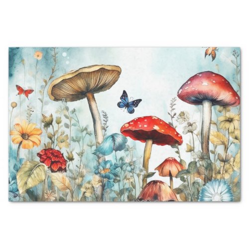 Vintage Butterfly and Mushroom Whimsical Retro Tissue Paper