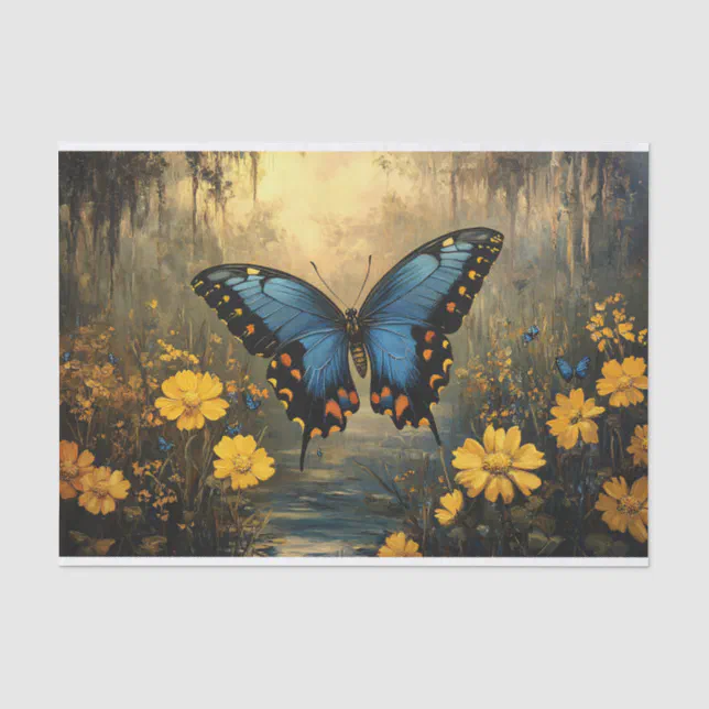Vintage Butterfly and Yellow Flowers Decoupage Tissue Paper | Zazzle